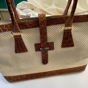 Suarez leather and woven fabric bag